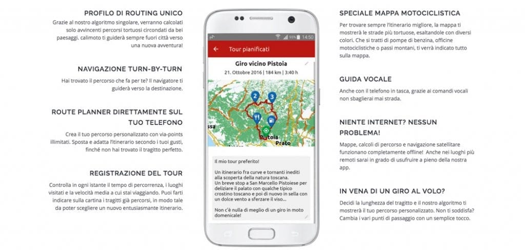 Funksione calimoto app navigacion motoçiklistëve