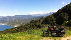 Corsica motorcycle bonneville motoreetto view saint-Florant