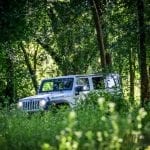 Jeep Wrangler in veldrenne motoreetto